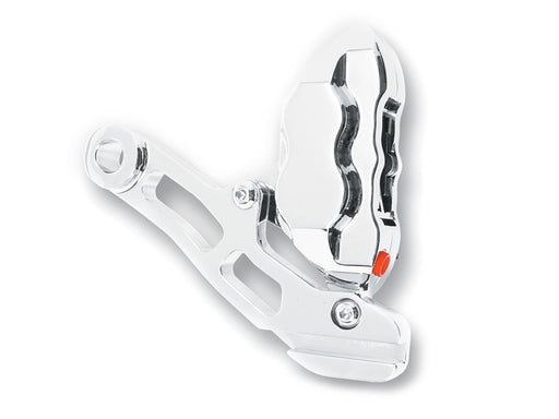 Right Hand Rear 4 Piston Caliper & Mounting Bracket - Chrome. Fits Softail 1987-1999.