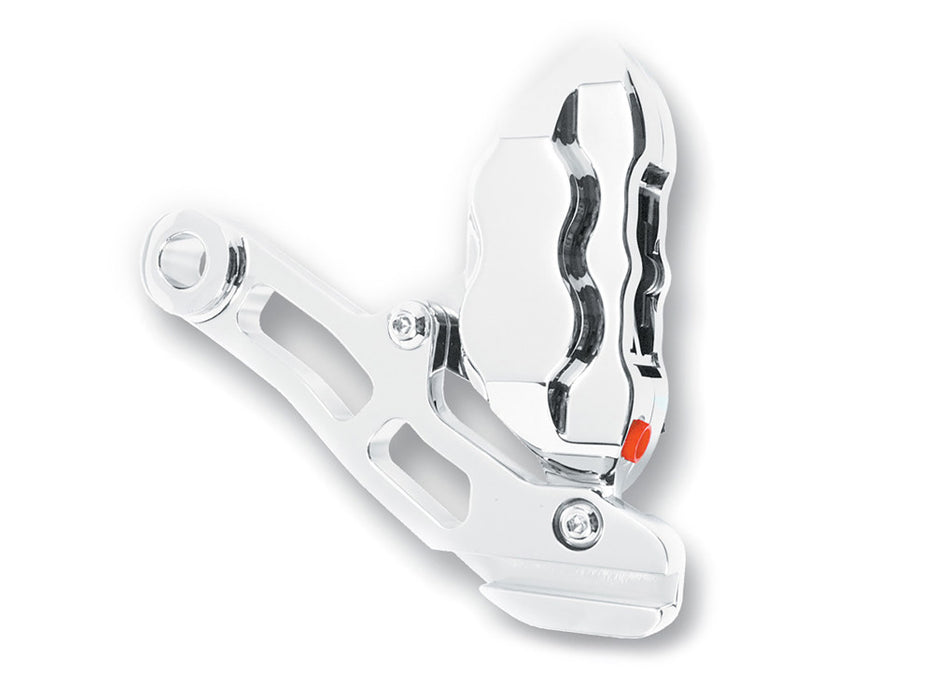 Right Hand Rear 4 Piston Caliper & Mounting Bracket - Chrome. Fits Softail 1987-1999.