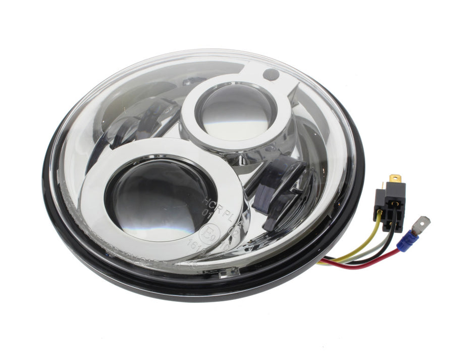 7in. LED HeadLight Insert with Parker - Chrome. Fits Most H-D, Indian Chief Classic & Dark Horse Models with 7in. Headlight.