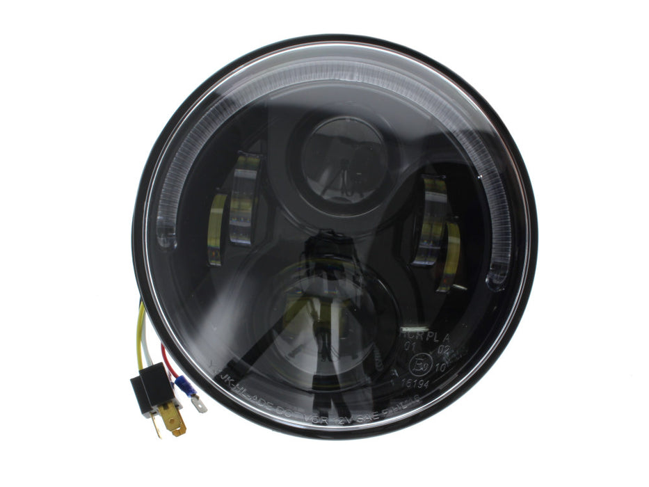 7in. 80w LED HeadLight Insert with Halo - Black. Fits Most H-D, Indian Chief Classic & Dark Horse Models with 7in. Headlight.
