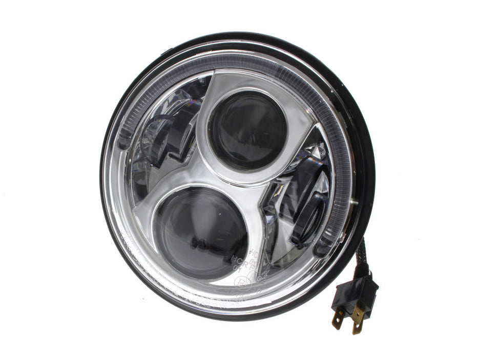7in. LED Headlight Insert with Halo - Chrome. Fits Most H-D, Indian Chief Classic & Dark Horse Models with 7in. Headlight.