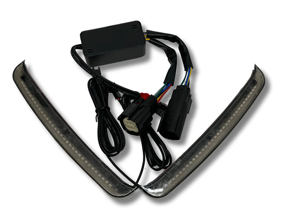Sequential Slimline Saddlebag Lights. Red Run/Brake, Amber Turn with Smoke Lens. Fits Touring 2014-2023.