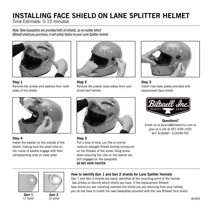 BILTWELL Helmet Shield GEN 1 Baseplate Kit