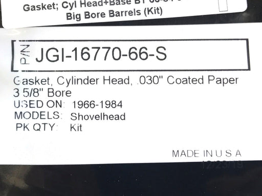 Cylinder Head & Base Gasket Kit. Fits Big Twin 1966-1984 with Shovel Engine & 3-5/8in. Big Bore Cylinders.