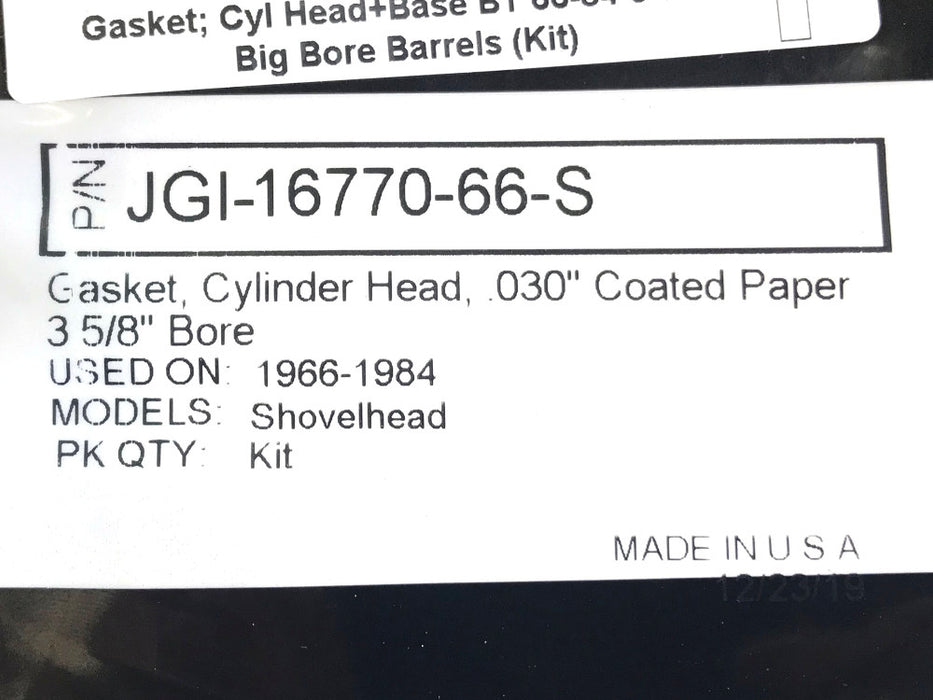 Cylinder Head & Base Gasket Kit. Fits Big Twin 1966-1984 with Shovel Engine & 3-5/8in. Big Bore Cylinders.