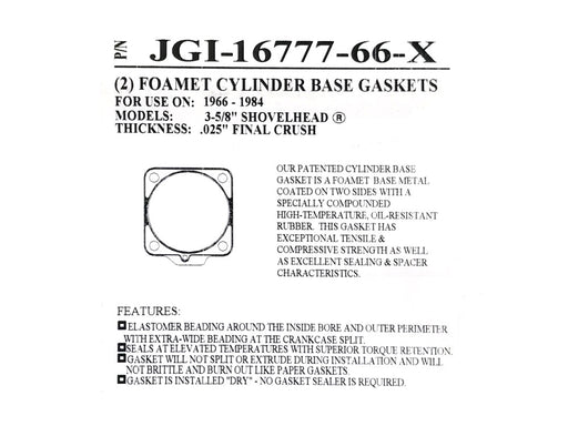 0.036in. Thick Cylinder Base Gaskets. Fits Big Twin 1966-1984 with Shovel Engine & 3-5/8in. Big Bore Cylinders.