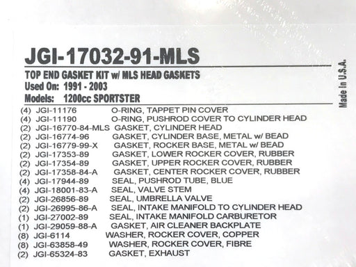 MLS Top End Gasket Kit. Fits Sportster 1991-2003 with 1200cc Engine.