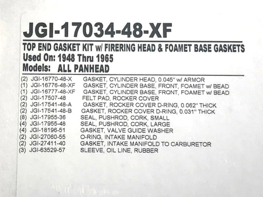Top End Gasket Kit. Fits Big Twin 1948-1965 with Pan Engine.