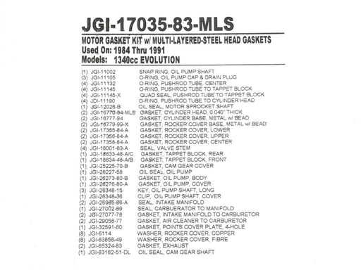 MLS Engine Gasket Kit. Fits Evolution Big Twin 1984-1991.