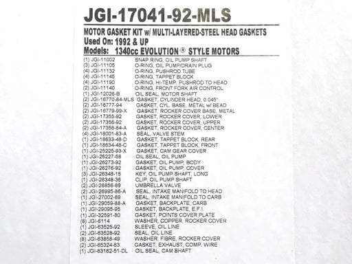 MLS Engine Gasket Kit. Fits Evolution Big Twin 1992-1999.