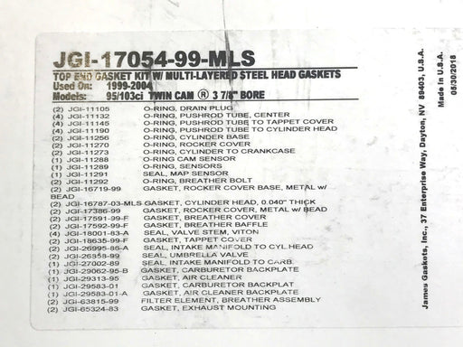 MLS Top End Gasket Kit. Fits Twin Cam 1999-2004 with 95in. Engine - 3.875in. Bore.