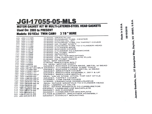 MLS Engine Gasket Kit. Fits Twin Cam 2005-2017 with 95in. or 103in. Engines - 3.875in. Bore