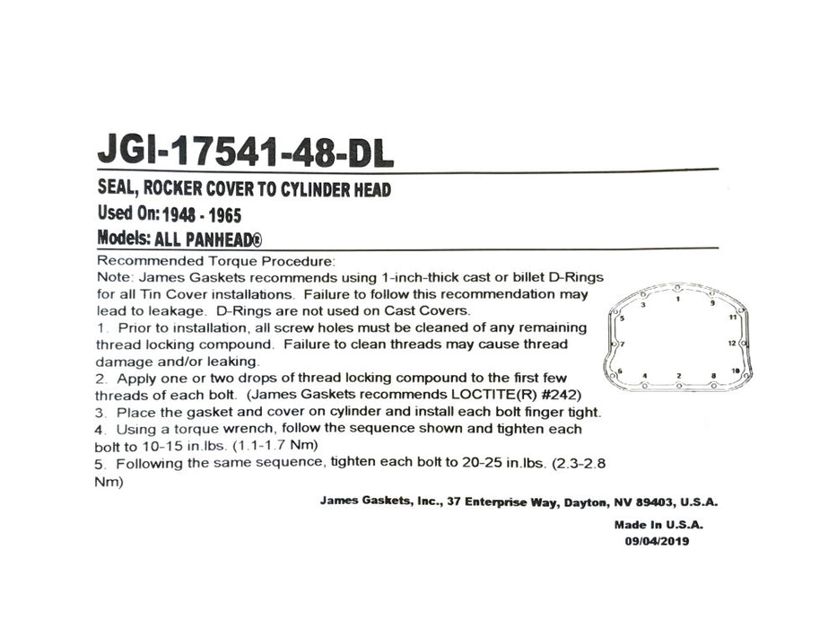 Rocker Cover Gaskets. Fits Big Twin 1948-1965.