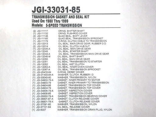 Transmission Gasket Kit. Fits 5Spd Touring 1980-1992, Softail 1986-1999 & FXR 1982-1994.
