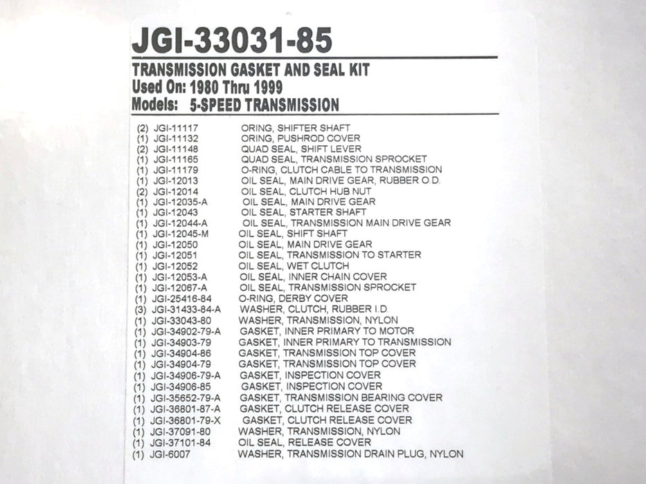 Transmission Gasket Kit. Fits 5Spd Touring 1980-1992, Softail 1986-1999 & FXR 1982-1994.
