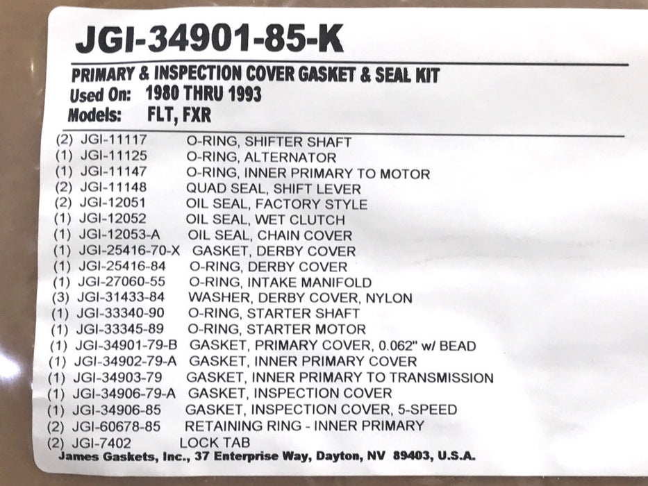 Primary Cover Gasket Kit. Fits FXR & Touring 1980-1993.