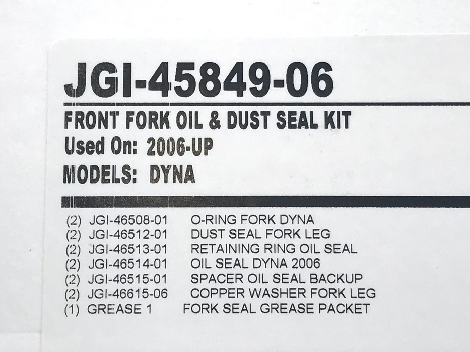 49mm Fork Seal Kit. Fits Dyna 2006-2017, Rocker 2008-2011, V-Rod 2002-2011, Touring 2014up, Breakout 2013up & Some Softail 2018up