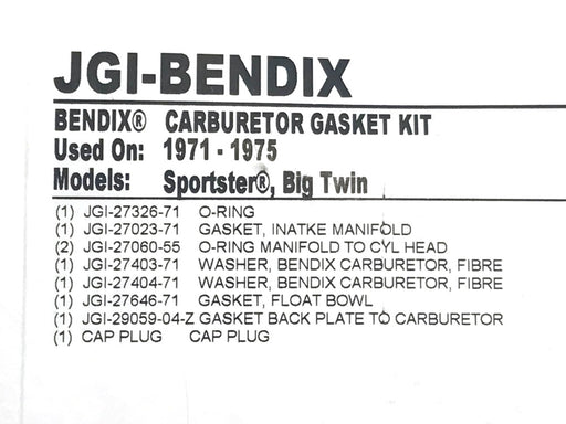 Bendix Carburettor Rebuild Kit. Fits Big Twin & Sportster 1972-1976