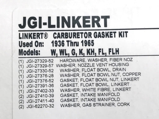 Linkert Carburetor Rebuild Kit. Fits Big Twin 1936-1965.
