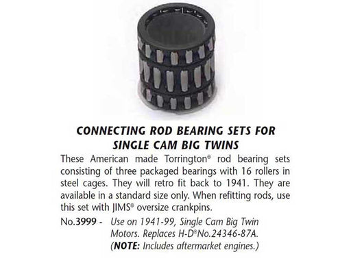 Conrod Bearing Kit with Steel Cage. Fits Big Twin 1941-1999 with Single Cam.
