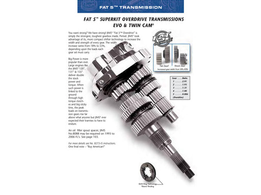 Fat 5Spd Overdrive Super Transmission Cassette. Fits Softail, Dyna & FXR 1990-1999