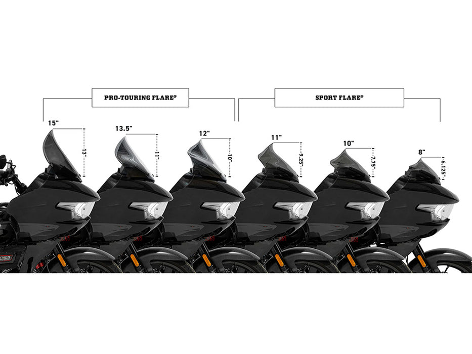 8in. Sports Flare Windshield - Black. Fits CVO Road Glide 2023up & Road Glide 2024up