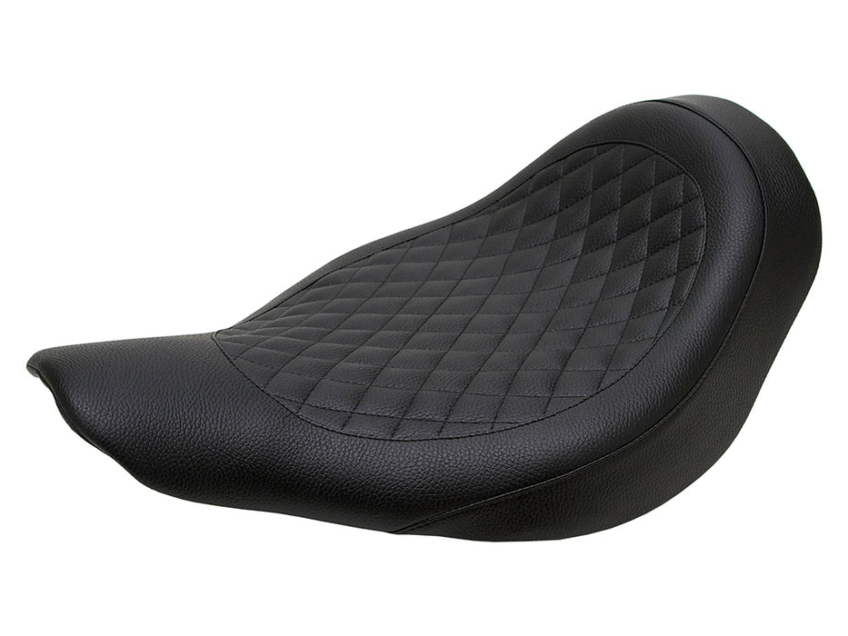 Fred Kodlin Diamond Stitch Solo Seat - Black. Fits Fatboy 2018up & Breakout 2023up with OEM Fuel Tank & Kodlin Rear Fender.
