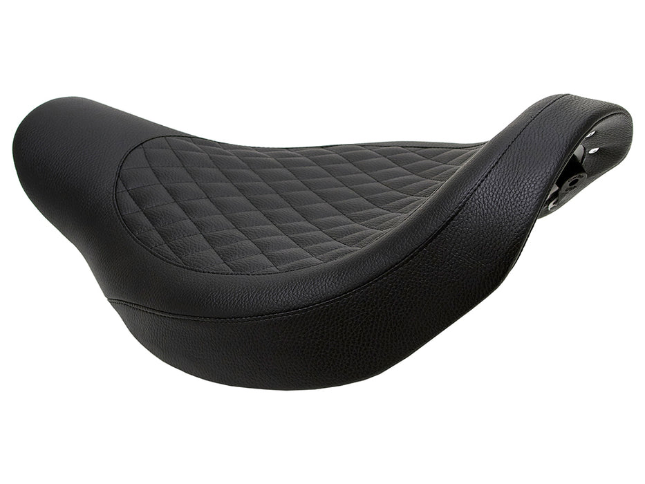 Fred Kodlin Diamond Stitch Solo Seat - Black. Fits Fatboy 2018up & Breakout 2023up with OEM Fuel Tank & Kodlin Rear Fender.
