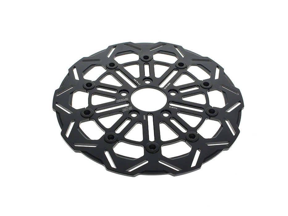 11.8in. Front 10-Spoke Disc Rotor - Polished Band & Black Carrier. Fits Dyna 2006-2017, Softail 2015up, Sportster 2014-2021 & Some Touring 2008up.