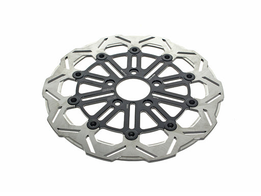 11.8in. Front 10-Spoke Disc Rotor - Polished Band & Black Carrier. Fits Dyna 2006-2017, Softail 2015up, Sportster 2014-2021 & Some Touring 2008up.