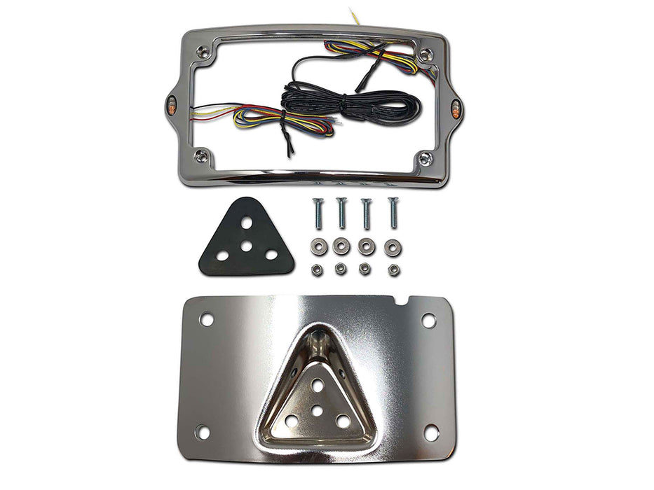Curved Number Plate Frame with Elypse Run/Turn/Brake Lights - Chrome.