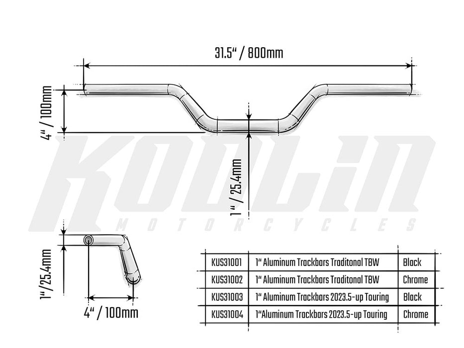 Aluminum Track Bars 1in.- Chrome. Fits CVO Touring 2023up, Street Glide & Road Glide 2024up, Touring 2025up & Softail 2025up