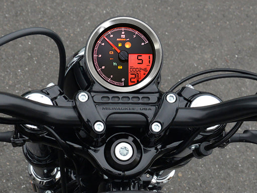 3-3/8in. Round Speedometer with Tachometer - Silver. Fits Softail Fat Bob 2018up, Sportster 2014-2021, Dyna Street Bob, Low Rider & Wide Glide 2012-2017 & Softail Breakout, Rocker & Black Line 2011-2017.