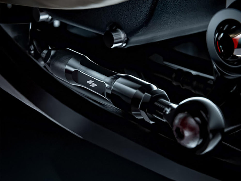 Adjustable Brake Linkage - Black. Fits Softail 2018up with Mid Controls