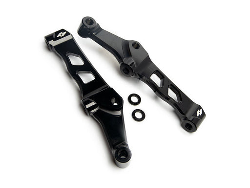 108mm Left and Right Front Radial Caliper Mounts - Black. Sold as a Pair. Fits Big Twin 2000up