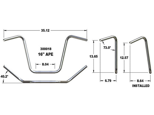 16in. x 1in. Ape Hanger Handlebar - Chrome. Fits OEM Softail Springer 1988-2009
