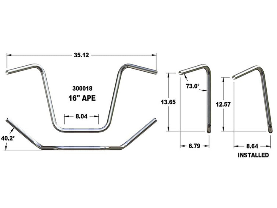 16in. x 1in. Ape Hanger Handlebar - Chrome. Fits OEM Softail Springer 1988-2009