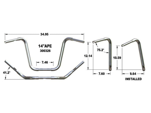 14in. x 1-1/4in. Fat Ape Hanger Handlebar - Chrome.