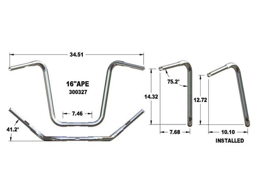 16in. x 1-1/4in. Fat Ape Hanger Handlebar - Chrome.