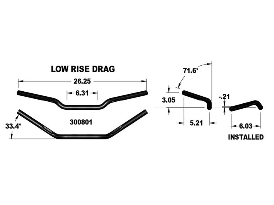 26in. wide x 1in. Low-Rise Drag Bar Handlebar - Black.