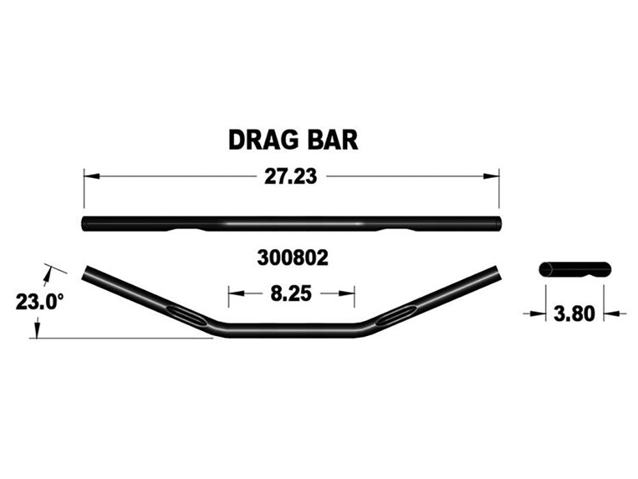 27in. wide x 1in. Flat Drag Bar Handlebar - Black.
