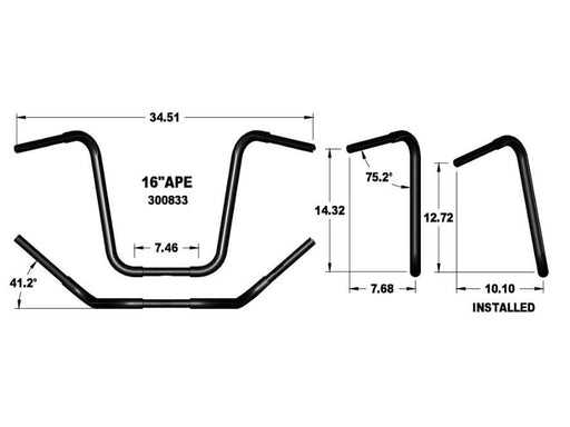 16in. x 1-1/4in. Fat Ape Hanger Handlebar - Gloss Black.