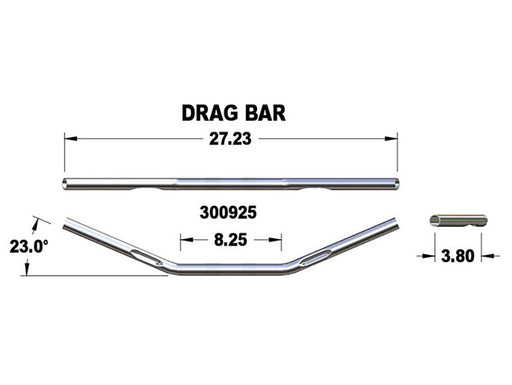 27in. wide x 1in. Flat Drag Bar Handlebar - Chrome.