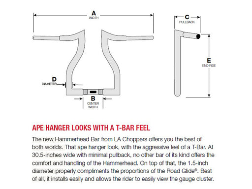 12in. x 1-1/2in. Hammerhead Handlebar - Chrome. Fits Road Glide 2015-2023 & Road King Special 2017-2025