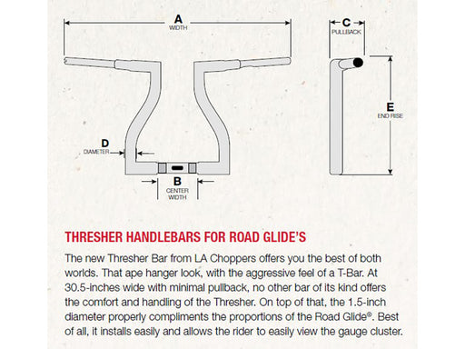 14in. x 1-1/2in. Thresher Handlebar - Chrome. Fits Road Glide 2015-2023 & Road King Special 2017-2025