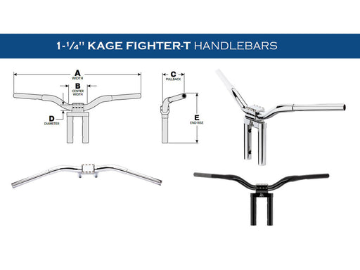 14in. x 1-1/4in. Straight Kage Fighter Handlebar - Chrome.