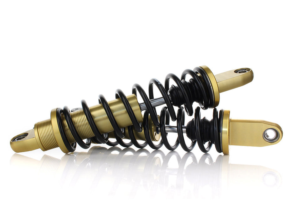 REVO-A Series, 14in. Adjustable Rear Shock Absorbers - Gold. Fits Dyna 1991-2017.