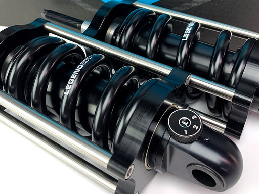 REVO-A Series, Adjustable Rear Shock Absorbers - Black. Fits Softail 2000-2017.
