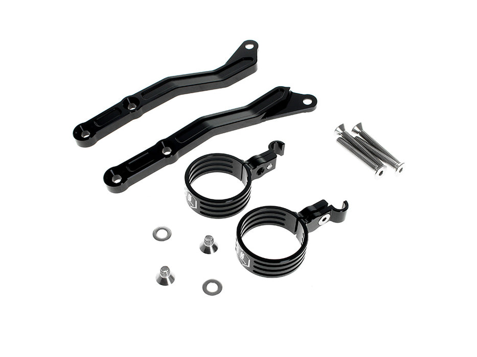 Revo ARC Remote Reservoir External Mounting Brackets - Black. Fits CVO Touring 2014up, Street Glide & Road Glide 2024up, Touring 2025up