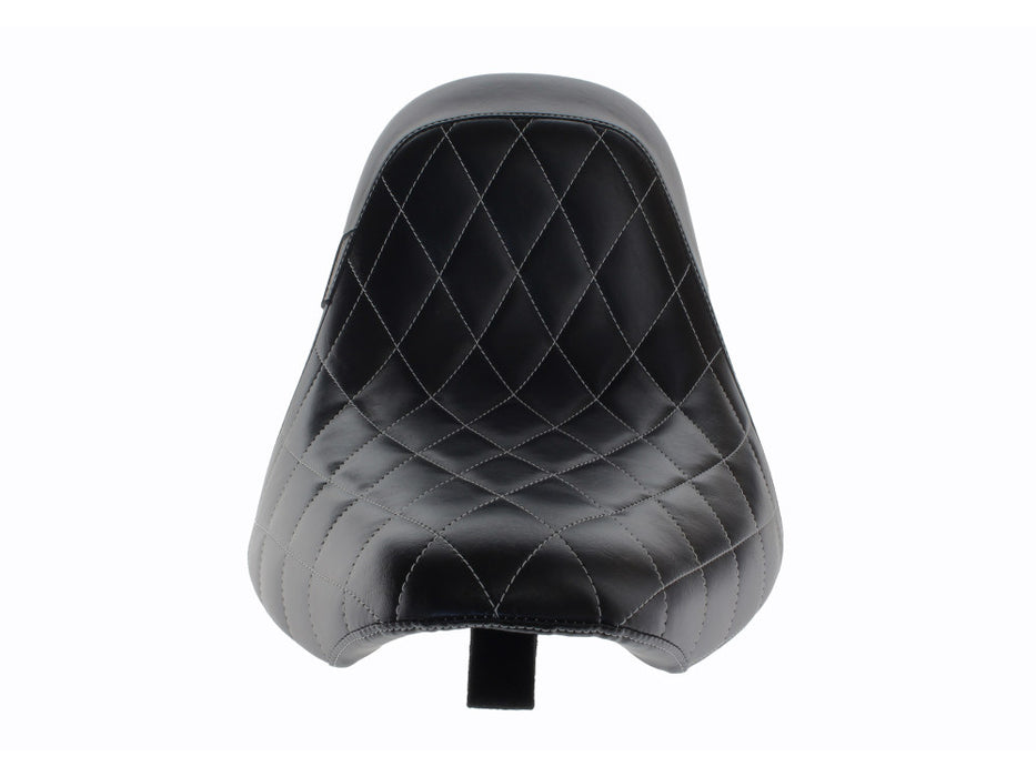 Bare Bones Solo Seat with White Diamond Stitch. Fits Softail 2006-2017 with 200 OEM Rear Tyre.